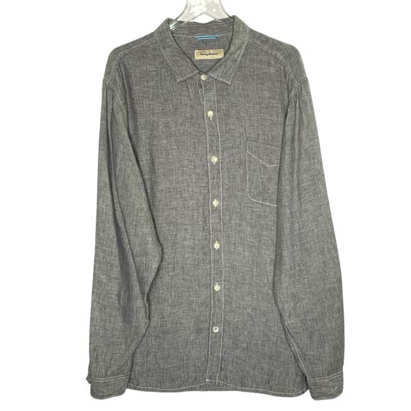 Tommy Bahama XXL Mens Shirt Gray Linen Light Textured Breathable Resort - Picture 1 of 9